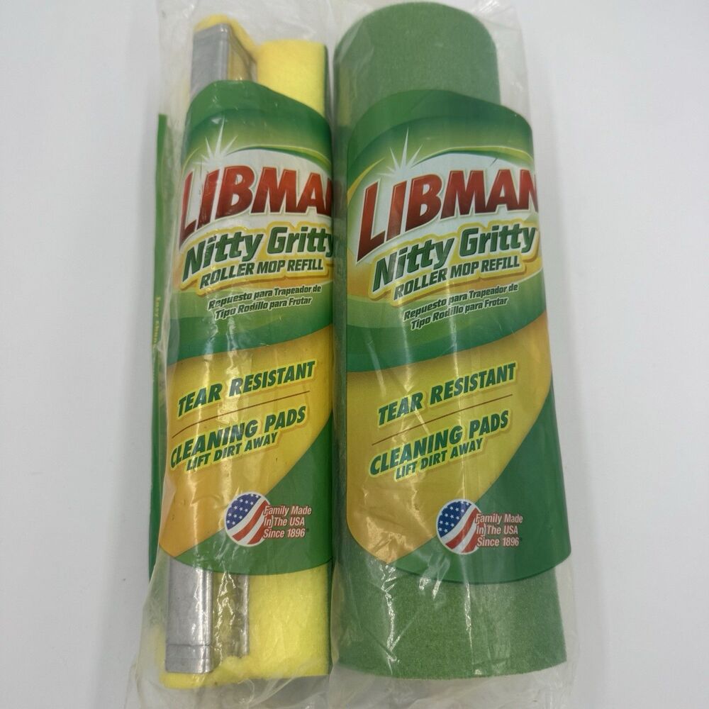 Libman Nitty Gritty Roller Mop Refill Lot of 2 Green‎ Yellow Tear Resistant